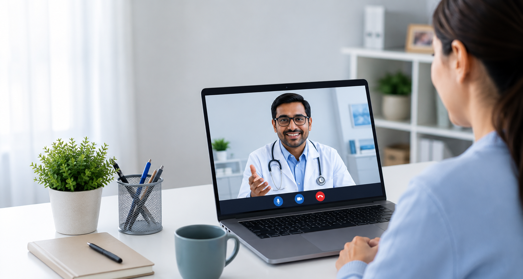 Patient having a video consultation with a doctor